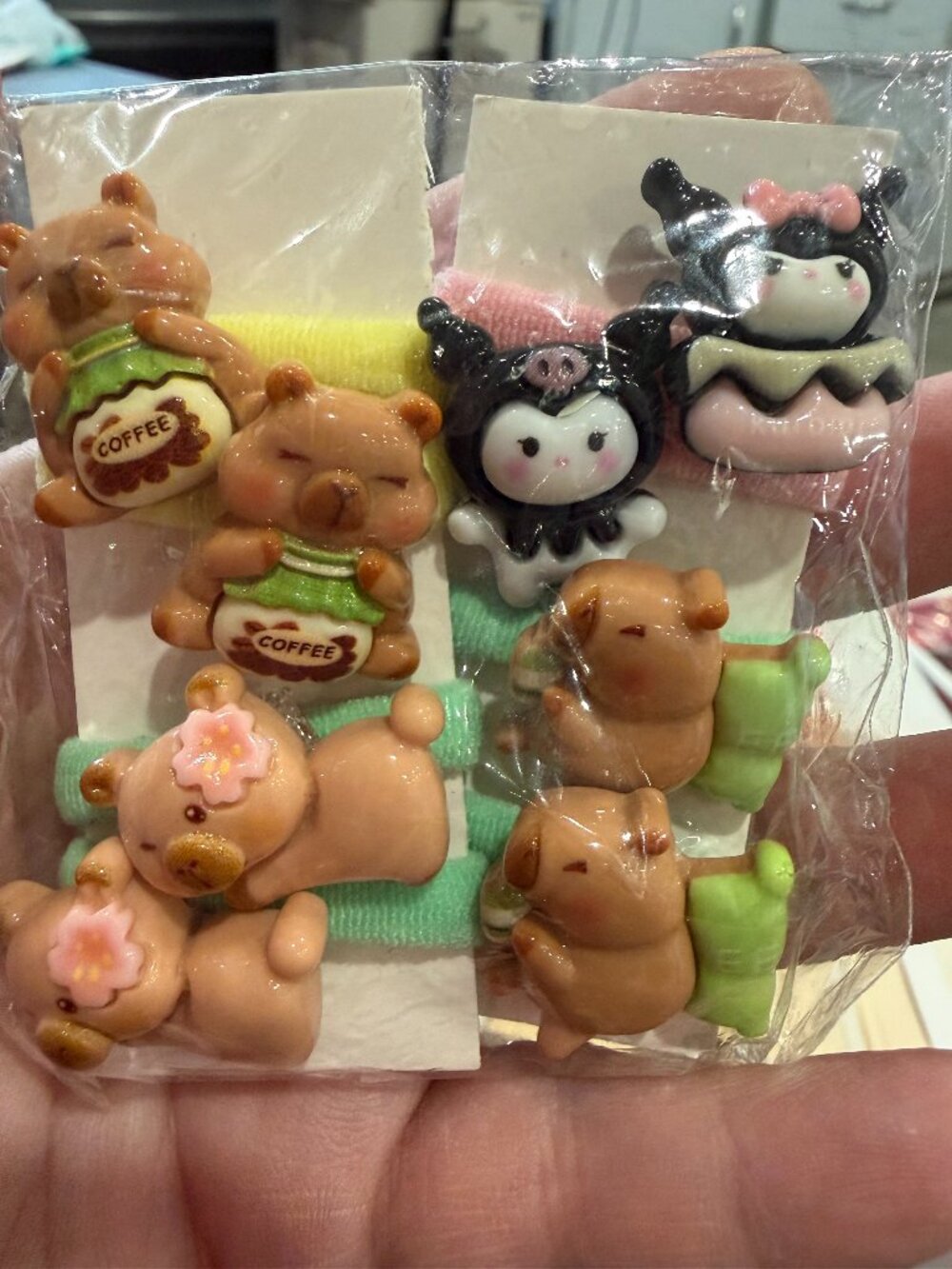 🍭 Kawaii Hair Elastic Set: Sanrio Kuromi Style, Coffee Cup Bears & Sakura